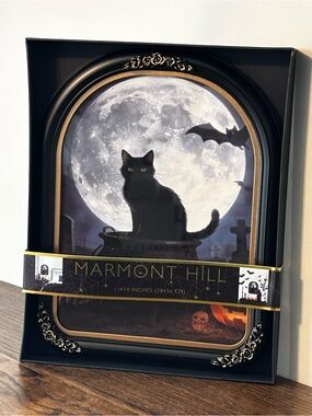 Marmont Hill Black Cat Halloween Framed Wall Art 11x14 Gothic Moon Decor